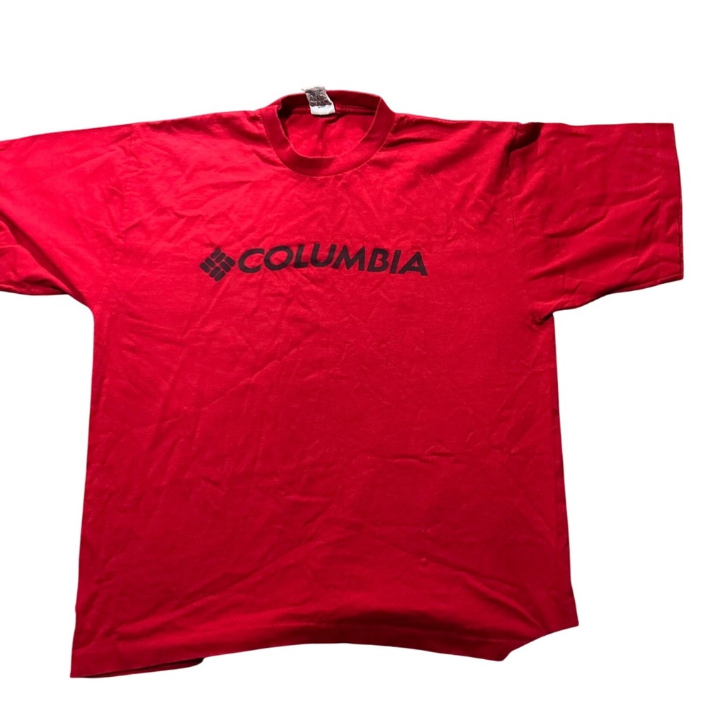 Vintage Columbia Sportswear T Shirt Red Large Made in USA 100% Cotton Logo Tee